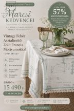   Vintage Fehér Asztalterítő Zöld Francia Motívumokkal -240*140 cm.
