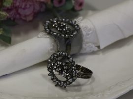 Antik Ezüst "Gyöngy & Kristály" Szalvétagyűrű