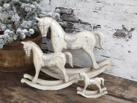 Antik Krém Hintaló Glitter Nyereggel - 23 cm.