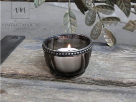 Antik Szürke "Pearl" Mécsestartó - 7 cm.