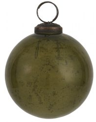 Vintage Olívazöld "Kődarabos" Akasztható Gömb - 8 cm.
