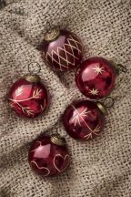   Vintage 5 Darabos Piros Akasztható Díszek arany Mintával - 7 cm.